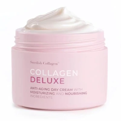 Image of Swedish Collagen Retinol Day Cream I Hydrated &amp; Smooth Skin Treatment Vitamin E, Organic Aloe Vera, Shea butter, Jojoba Oil Made in Sweden 50ml