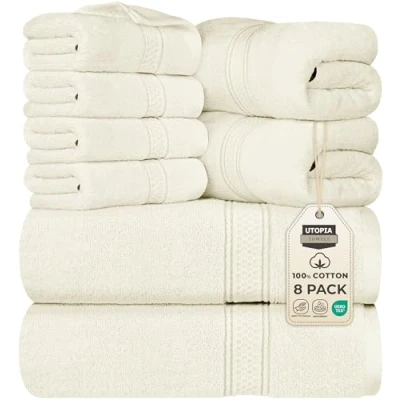 Image of Utopia Towels Ivory Towel Set, 2 Bath Towels, Hand and 4 Washcloths, 600 GSM Ring Spun Cotton Highly Absorbent for Bathroom, Shower Towel, (Pack of 8)
