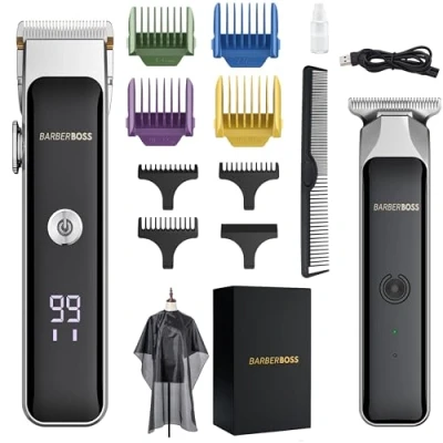Image of BarberBoss Professional Mens Hair Clippers, Portable Beard Trimmer Men, Facial Groomer, Cordless Clippers for Men Haircut,