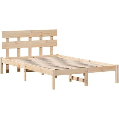 Image of vidaXL Bed Frame with Headboard 135x190 cm Solid Wood Pine