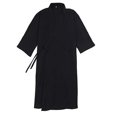 Image of un brand Men&#039;s Japanese Kimono Velvet Robe Plus Size Zen Clothing Taoist (Size XL, Black)