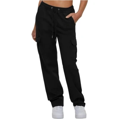 Image of Urban Classics Women&#039;s Ladies High Waist Twill Cargo Pants, Black, XXXXL