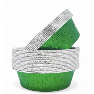 Image of Bakery Direct 50 Round Aluminium foil Pukka Pie foils/Dishes in 5 Colours! (Green/Silver)