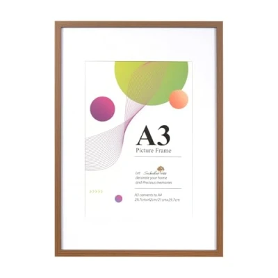 Image of Scholar Tree A3 Frame 1 Pack Brown Frame, Picture Frames 29.7 x 42 cm, Wooden Photo with A4 Mount, Wall Hanging