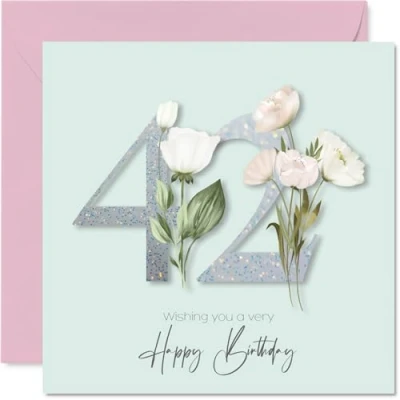 Image of 42nd Birthday Cards for Women Fancy Floral Flowers Happy Card 42 Year Old Woman Neighbour Friend Auntie Wife, 145mm Bday Greeting