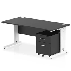 Image of Impulse 1600x800 Desk Black/White Cable Managed 2 Drawer Mobile Ped