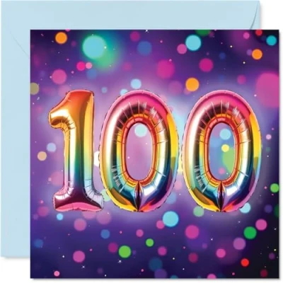 Image of 100th Birthday Cards for Women Men Rainbow Foil Balloon Happy Card 100 Year Old Woman Man Grandma Grandad Nan Nanny, 145mm Bday Greeting