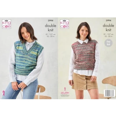 Image of King Cole Ladies DK Knitting Pattern Easy Knit Round or V Neck Tank Top (5994)