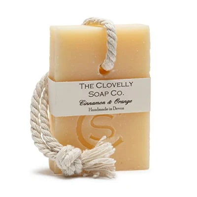 Image of Clovelly Soap Co Natural Handmade on a rope Bar (Cinnamon Orange, 100g) For all skin types.