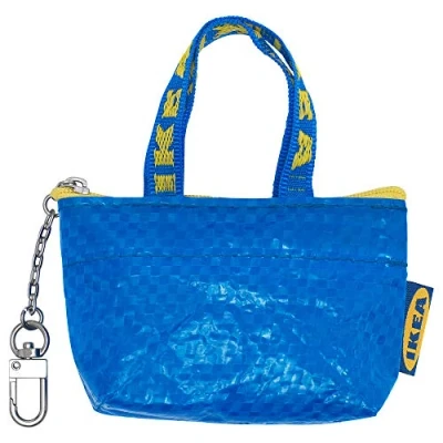 Image of IKEA Key &amp; Coin Purse KNOLIG Bag Small Blue, (Mini Frakta Bag) One Zipper With Carabiner Clip (Qty 1)