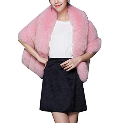 Image of LaoZanA Women Winter Faux Fur Wrap Shawl Bridal Shrug Cape for Wedding Dress Pink
