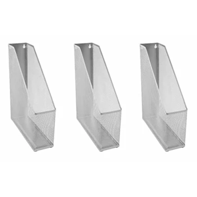 Image of OSCO Silver Wiremesh Magazine Rack 3 Pack Folder Storage File Organiser 1 Section Desk Tidy Document Holder
