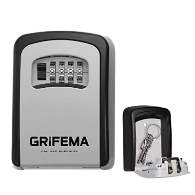 Image of GRIFEMA GA1003 Key Safe Wall Mounted, Large Capacity Lock Box Outdoor,Waterproof With 4 Digit Combination, Cabinet for Spare House Keys, Slide Cover, Gray, Medium Size