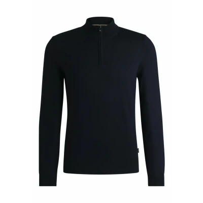 Image of BOSS Mens Ebenji Virgin Wool Zip Neck Sweater in a Regular fit