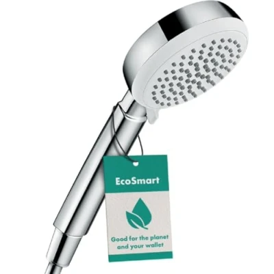Image of Hansgrohe Crometta Round Shape 100 Hand shower Vario water saving 9 l/min, white/chrome, 26827400