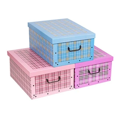 Image of Guaranteed4Less 3 Underbed Collapsible Cardboard Storage Boxes Lightweight With Lids &amp; Handles (Set of Tartan)