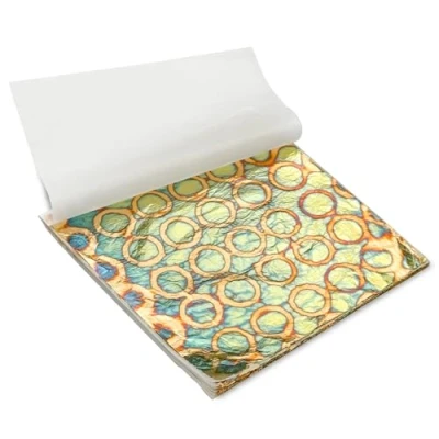 Image of Modixun Variegated Gold Leaf Sheets 50pcs, Colorful Imitation Foil Paper Booklet for Art Craft Painting Gilding Decoration, 14 x 14cm, Circle