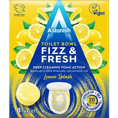 Image of Astonish Toilet Bowl Fizz &amp; Fresh Tablets, Deep Cleaning Foam Action, Removes Limescale Calcium Rust, Lemon Splash, 8 Tablets