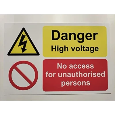 Image of &#039;Danger High Voltage&#039;, &#039;No Access for Unauthorised Persons Sign Self Adhesive Sticker 300mm x 200mm