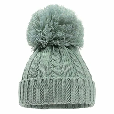 Image of Mini Mart Online Limited Baby Knitted Cable Single Pom Bobble Boy Girl Cap Hat Bonnet 12 24 Months Green