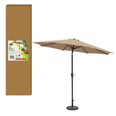 Image of GardenKraft 2M Parasol Crank &amp; Tilt 6 Ribs Beige