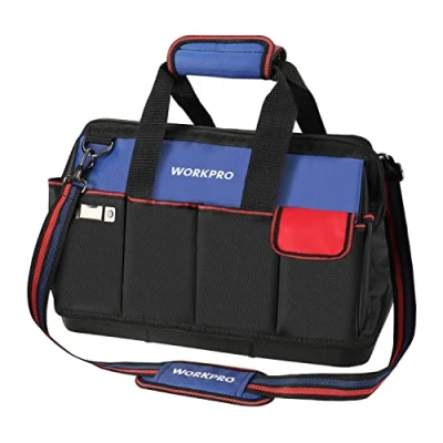 Image of WORKPRO Tool Bag, 18 Inch Bag with Waterproof Molded Base, Open Top Organizer 20 Pockets, Adjustable Shoulder Strap