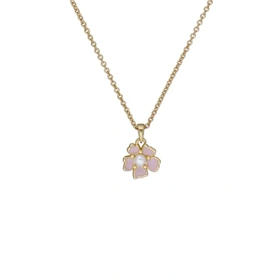 Image of Ted Baker Petiies Painted Flower Pendant Necklace For Women (Gold Tone/Light Pink &amp; Pearl)