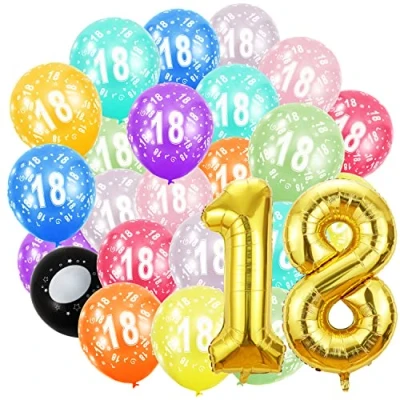 Image of 18th Birthday Balloons,Gold Number 18 Balloon and 20pcs 12&quot; Multicoloured Numbers Printed Latex Age Balloons,Birthday Balloons for Girls Boys Decorations,18th Anniversary Party Supplies