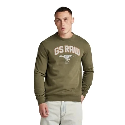Image of G STAR RAW Men&#039;s Skeleton Dog Graphic Sweater, Green (shadow olive D24413 D562 B230), S