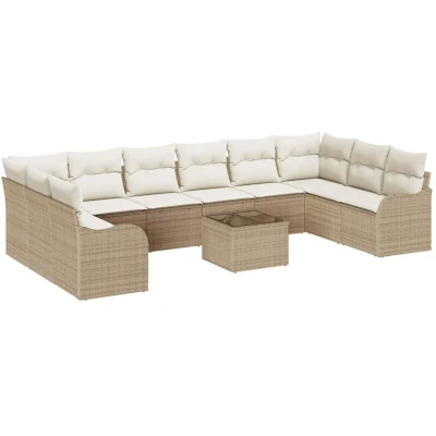 Image of vidaXL 11 Piece Garden Sofa Set with Cushions Brown Poly Rattan