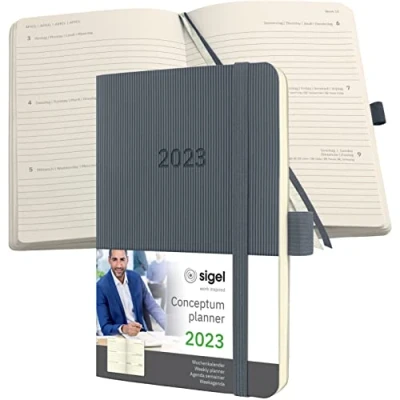 Image of SIGEL C2337 Weekly planner Conceptum 2023 approx. A6 dark grey Softcover 2 pages = 1 week 176 S.