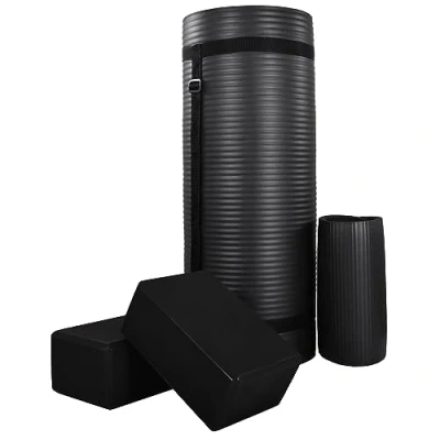 Image of BalanceFrom All Purpose 71&quot; x 24&quot; 1 Inch Extra Thick High Density Anti Tear Exercise Yoga Mat, Knee Pad with Carrying Strap &amp; 2 Blocks, Black