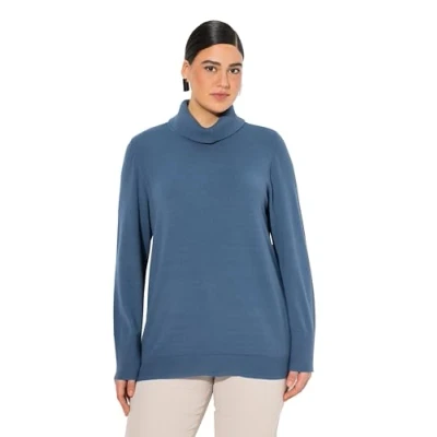 Image of Ulla Popken Women&#039;s Rollkragenpullover, Breite Rippbündchen, Langarm Pullover Sweater, Blue (Ink Blue), 50 52