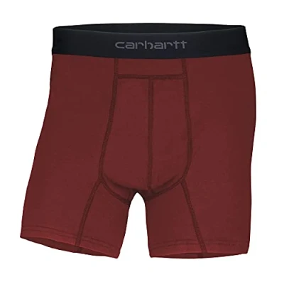 Image of Carhartt Men&#039;s 5&quot; Inseam Basic Cotton Poly Boxer Brief 2 Pack, Fired Brick, Large