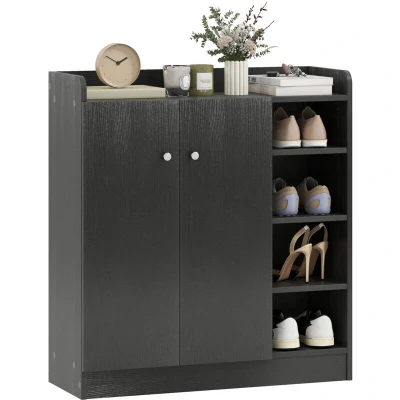 Image of HOMCOM Shoe Storage Cabinet Two Doors w/Adjustable 4 Shelves Cupboard Footwear Rack Stand Organiser Hallway Black
