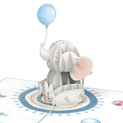 Image of papercrush® Pop Up Card Baby Elephant (Blue) 3D Birthday for Boys, Congratulations or Money Gift the Birth of Son, Greeting Grandchild