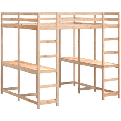 Image of vidaXL Loft Bed with Desk and Ladder 140x200 cm Solid Wood Pine