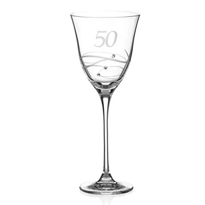 Image of DIAMANTE Swarovski 50th Birthday Wine Glass Single Crystal with a Hand Etched “50 Embellished Crystals