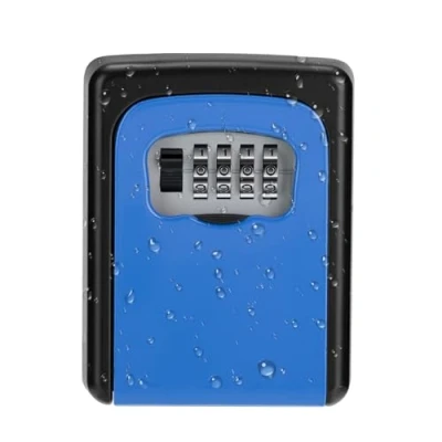 Image of ZHEGE Key Box Wall Mounted, 4 Digit Safe Combination, Lock Outdoor Weatherproof to Share House Keys, Lockbox for AirBnB Rental, Keybox, Keysafe, Blue