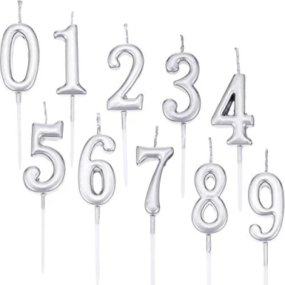 Image of Yaomiao 10 Pieces Birthday Numeral Candles Cake Number 0 9 Glitter Topper Decoration for Party Favor (Silver)