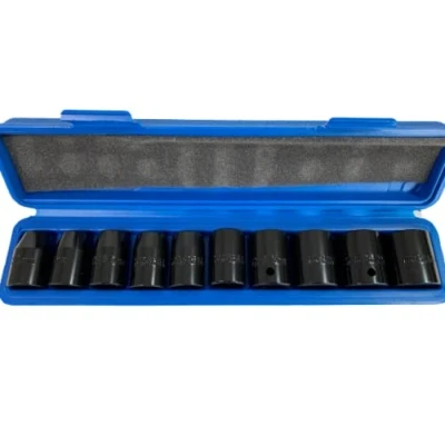 Image of Dunnet Tools 10 Piece 1/2&quot; Drive Impact Socket Set Metric Heavy Duty Hex Tool 24mm Chrome Vanadium Black Phosphate Sockets with Case 1/2 Sets