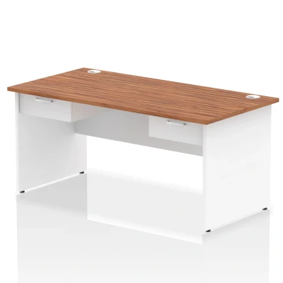 Image of Impulse 1600x800 Desk Walnut/White Panel End 2x1 Drawer Fixed Ped