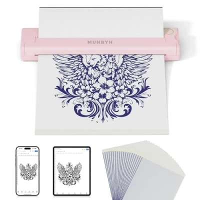 Image of MUNBYN Tattoo Stencil Printer ITP05, Wireless Thermal Machine with 10 Transfer Papers, Compatible Android and iOS Phone/Tablet &amp; PC, Kit for Artists Beginners, Pink