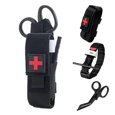 Image of Upgrade Tourniquet Pouch with Tourniquets and Shear, Molle Holder, Life Saving Hemorrhage Control, Single Handed Operation of Hemostatic Bandage (3pcs)