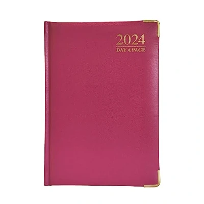 Image of G4GADGET Luxury 2024 A5 Pink Day A Page Diary Padded Front &amp; Hardback Cover Gilt Edges