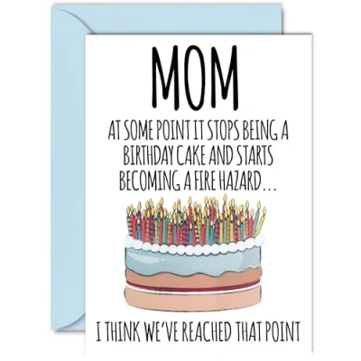 Image of Funny Birthday Cards for Mom Fire Hazard Joke Rude Card from Son Daughter, Humour 40th 50th 60th 70th 80th Bday A5 Mommy Mama Greeting
