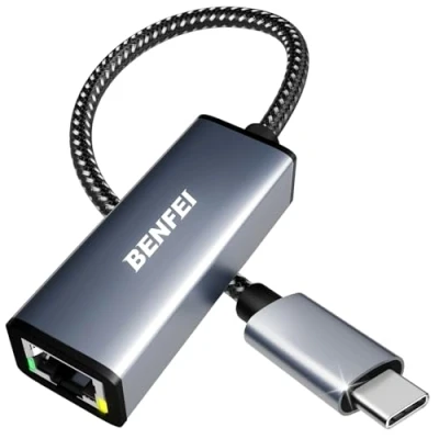 Image of BENFEI USB C to Ethernet Adapter, Type (Thunderbolt 3) RJ45 Gigabit 1000 Mbps Adapter Compatible for iPhone 15 Pro/Pro Max, MacBook Pro 2019/2018/2017, Air and More
