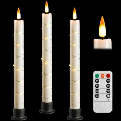 Image of Da by LED Flameless Cone Candle with Remote Timer, Battery Powered String Light, 3D Dynamic Flame, Window Candle, 25CM Ivory, 3pcs