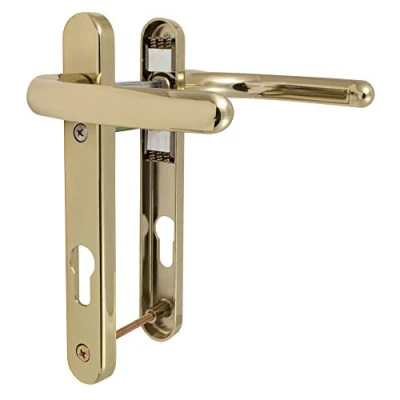 Image of Fab &amp; Fix UPVC Hardex Gold (Polished Brass) Windsor Door Handle Set, 92mm PZ, Lever/Lever, 122mm Screw Centres for External Doors