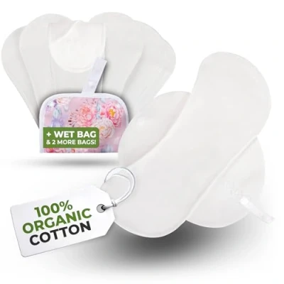 Image of EcoComfort Organic Cotton Reusable Panty Liners for Women &amp; Teens (MEDIUM, 7 Pack); High Temp Washable Cloth Liners; Stay Fresh Dry, Daily Vaginal Discharge Only; 100% Breathable (no PUL)